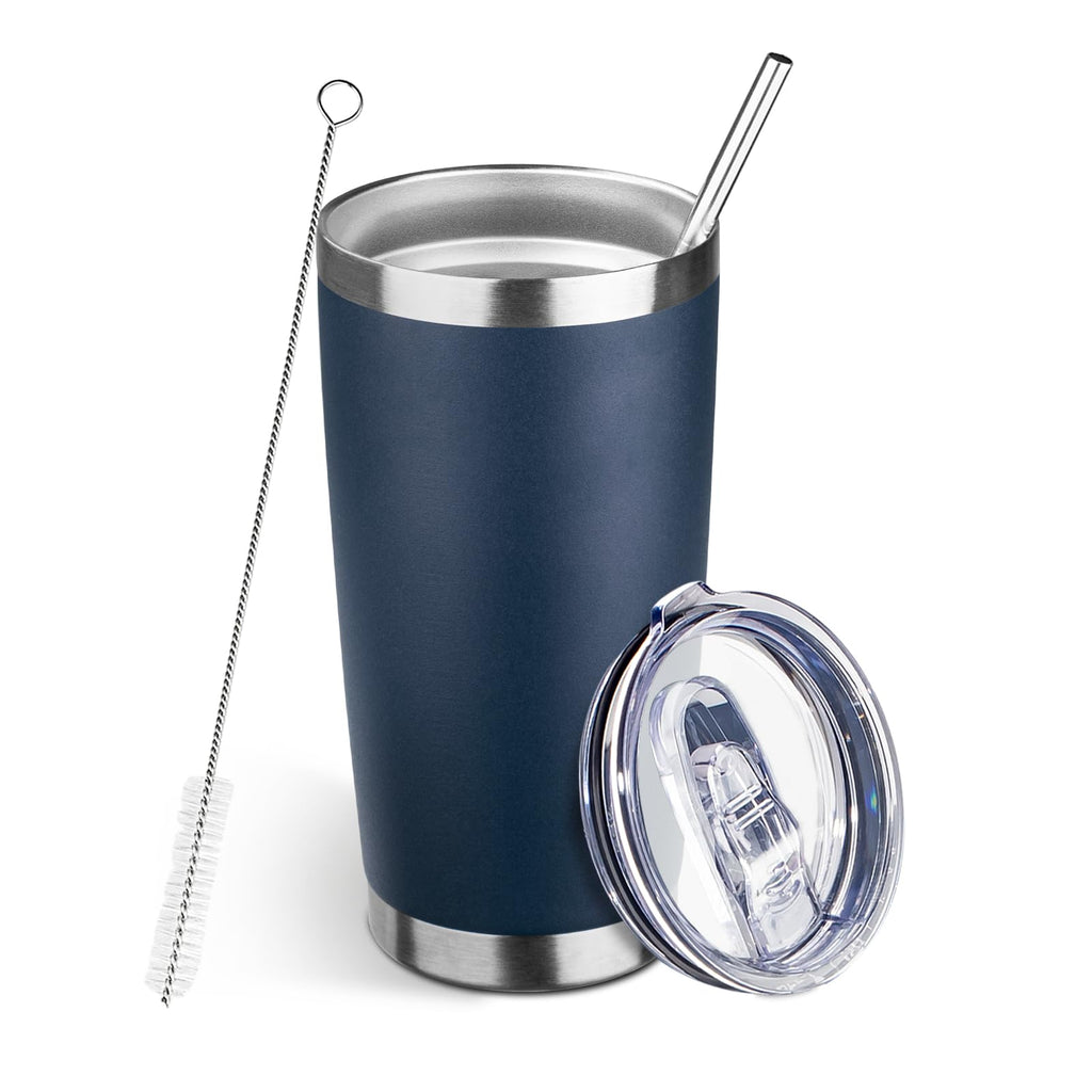 DIW 20oz Insulated Tumbler Travel Coffee Mug with Lid Straw(Navy Blue,1)