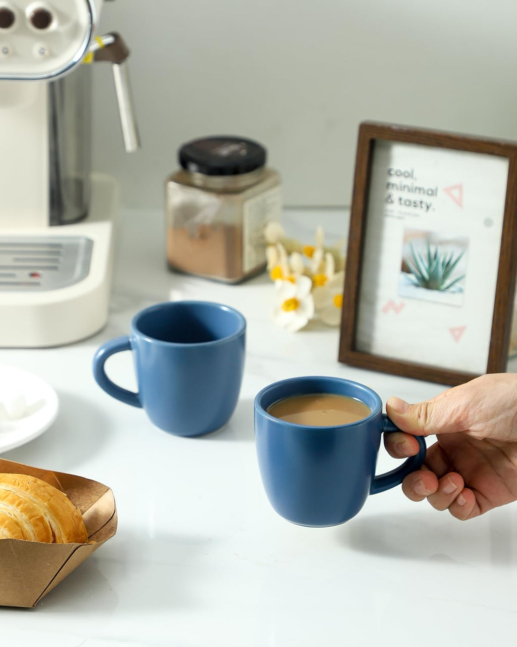 HASENSE Espresso Cups Set of 4 Perfect for Demitasse, Cappuccino, Tea Bag and Juice, 5 Ounce Ceramic Stackable Mini Coffee Mugs Suit for Espresso Machine and Coffee Maker, Blue