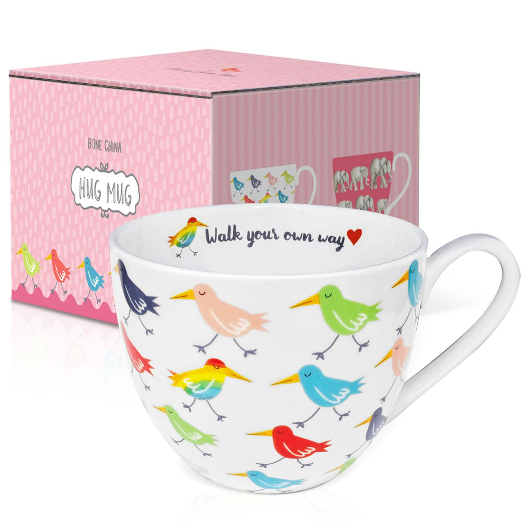 MFoffice Birds Mugs for Daily Coffee and Tea, Premium 20 oz Bone China Coffee Tea Hug Mug, Perfect Holiday, Birthday and Christmas Gift for Bird Lovers, Designed in England by Harvest Green Studio