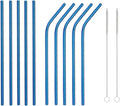 10 Pcs Stainless Steel Straws, Reusable Drinking Straws, 5 Straight + 5 Bent Metal Straws Set With 2 Pcs Cleaning Brushes (Blue, 8.5 Inch)