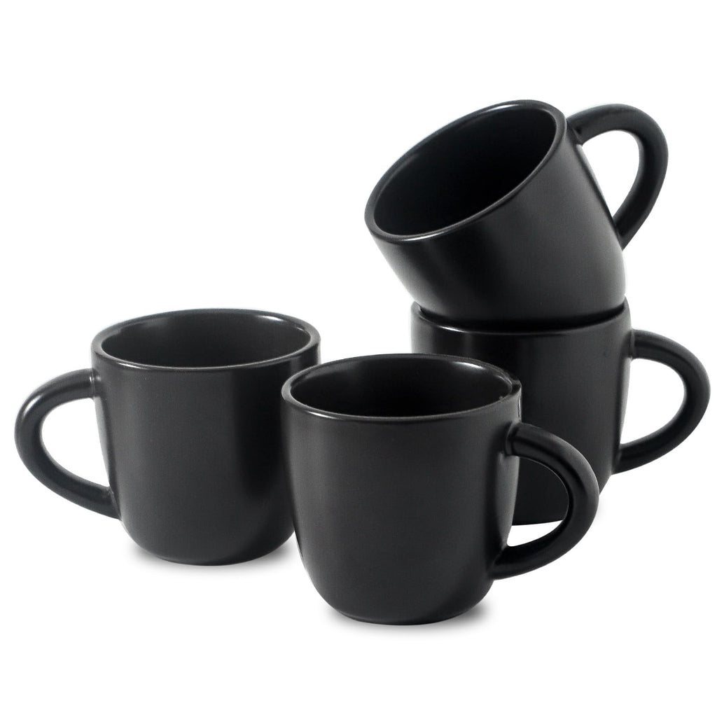 HASENSE 5 Ounce Espresso Cups Set of 4, Ceramic Stackable Mini Coffee Mugs with Handle for Demitasse, Cappuccino, Latte, Americano, Suit for Espresso Machine and Coffee Maker, Black