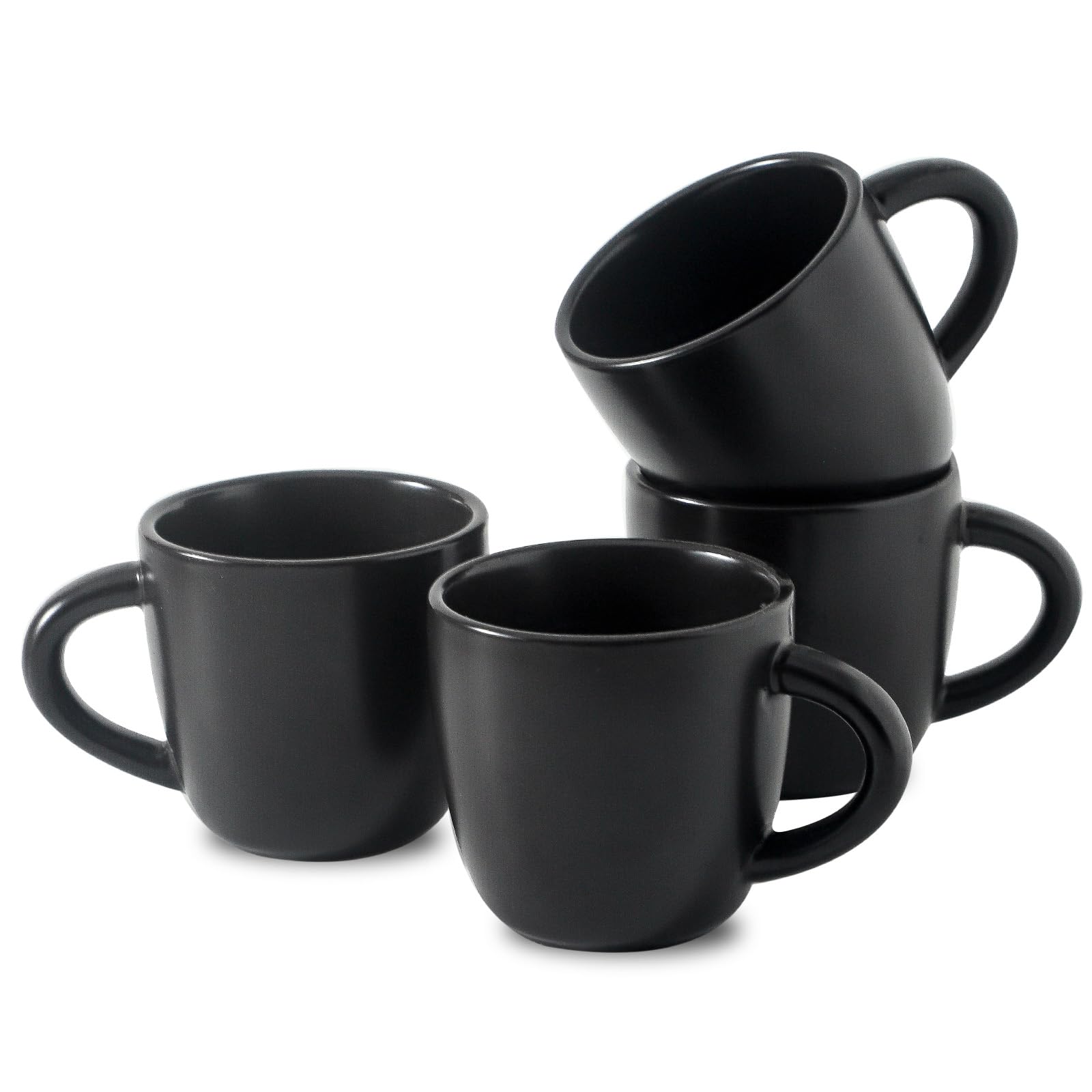 HASENSE 5 Ounce Espresso Cups Set of 4, Ceramic Stackable Mini Coffee Mugs with Handle for Demitasse, Cappuccino, Latte, Americano, Suit for Espresso Machine and Coffee Maker, Black