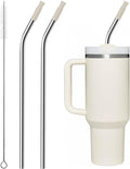 Repeatable Metal Straw with Silicone Tips for 30 oz Stanley Tumbler, 2 Pcs 30 oz Stainless Steel Straws Replacement for Stanley Tumbler, 1 Straw Brush, BPA Free（Cream Grey）