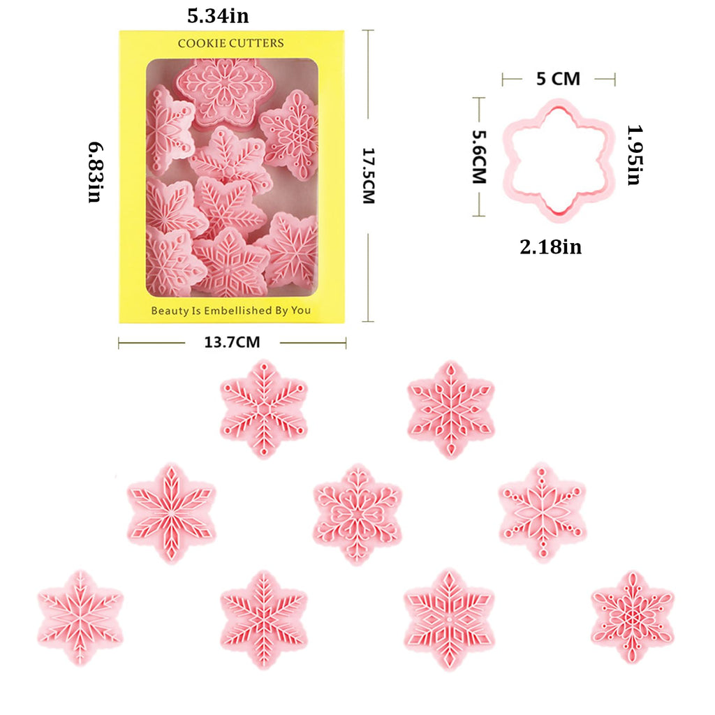 9pcs Christmas Cookie Cutter Set Snowflake Cookie Cutters with Plunger Stamps Biscuit Mold 3D Snowflake Cookie Molds Cake Baking Fondant Cutter Christmas Party DIY Cookie Decorating Supplies (A)