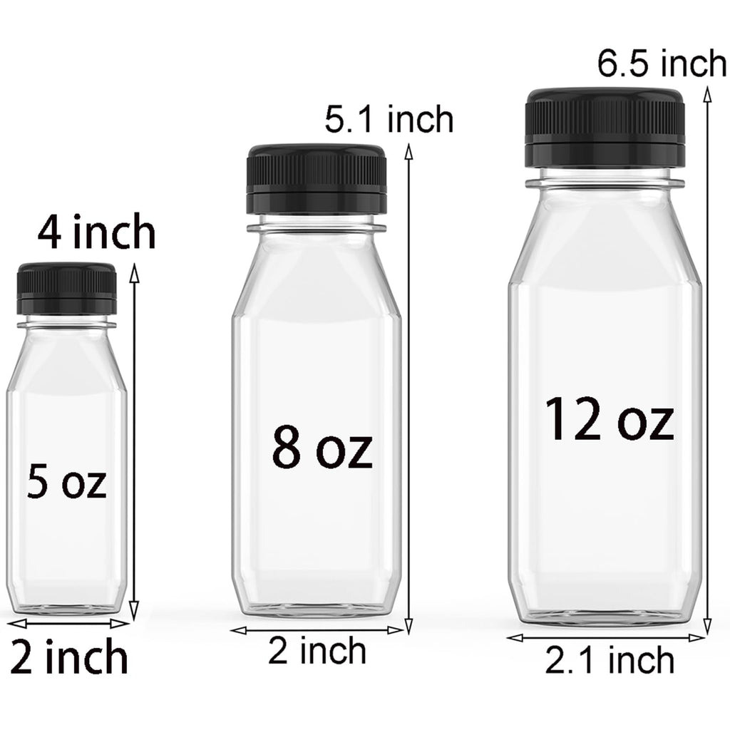 3 Pcs 8 oz Plastic Juice Bottle Bulk Beverage Containers with Black Lids