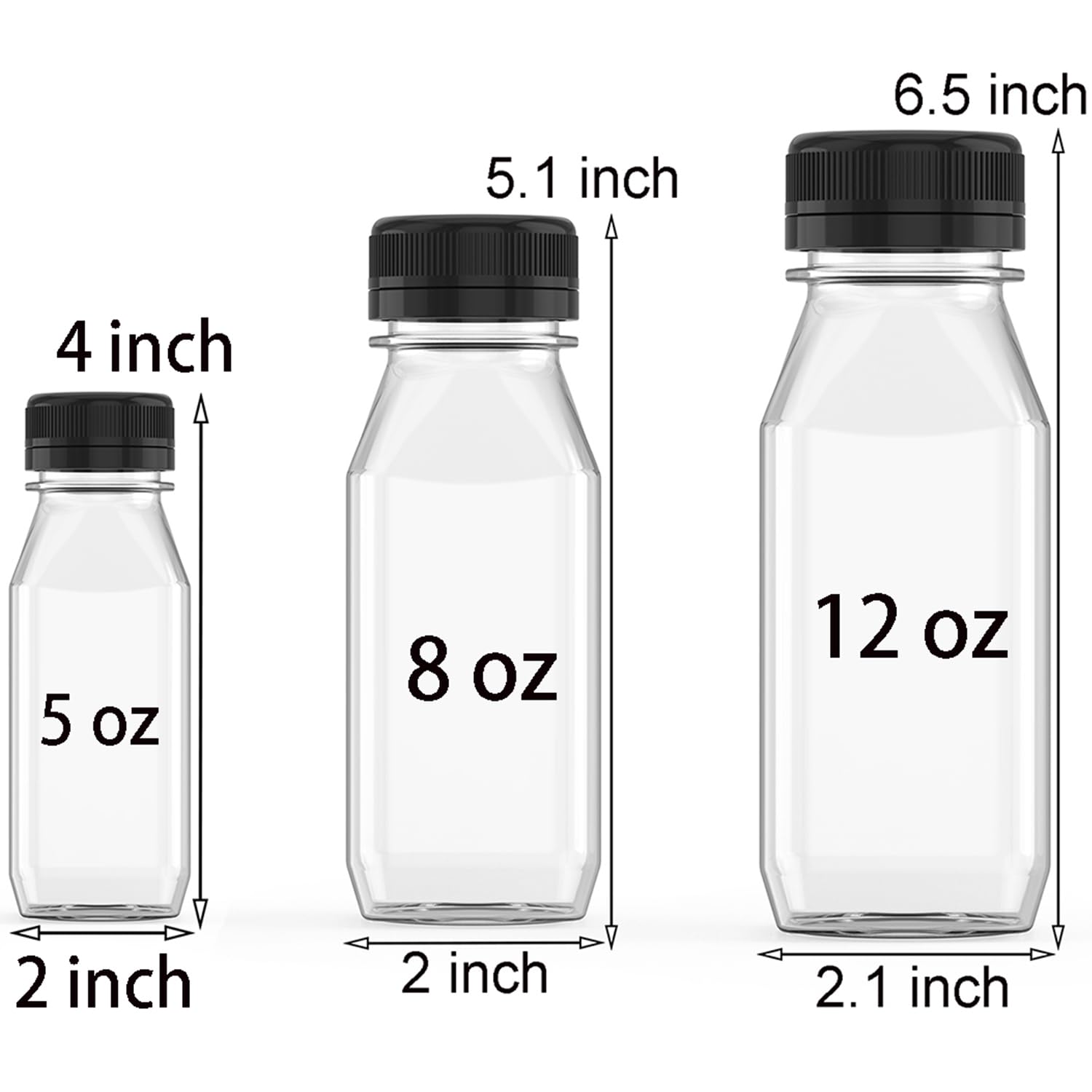 3 Pcs 8 oz Plastic Juice Bottle Bulk Beverage Containers with Black Lids