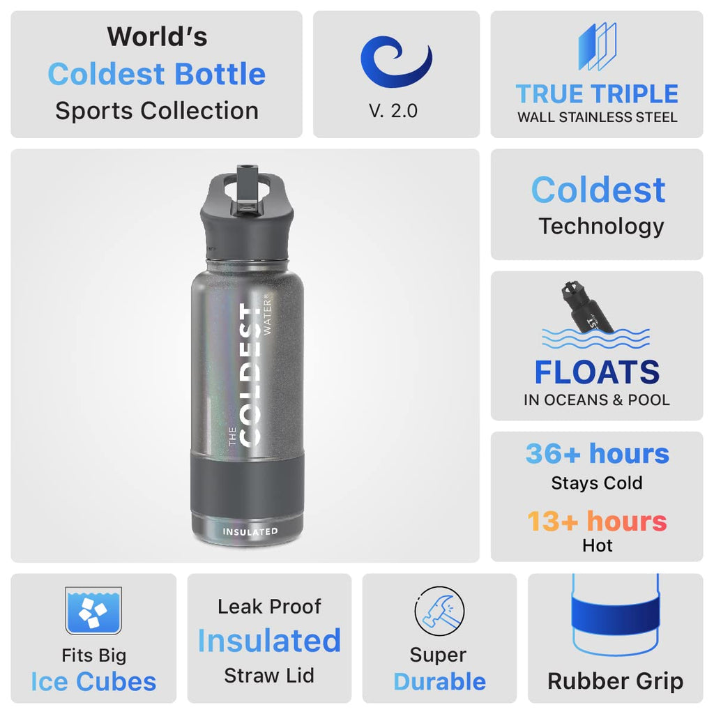 Coldest Insulated Water Bottle with Straw Lid - Stainless Steel Metal Insulated Bottle for Men & Women (Stardust Glitter, 32 oz)