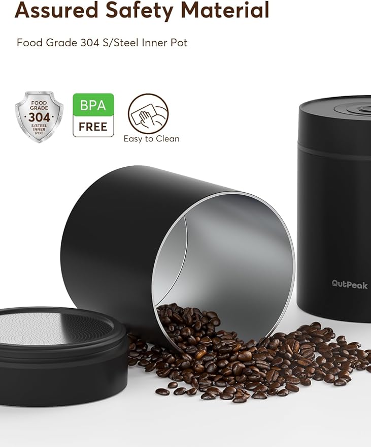 OUTPEAK Neo 2025 Kilo Auto Vacuum Coffee Canister, 1.5L Capacity for 17.6oz of Coffee Beans, One-Button Operation, Stainless Steel Coffee Storage Container with Scoop (Barista Champion's Choice)