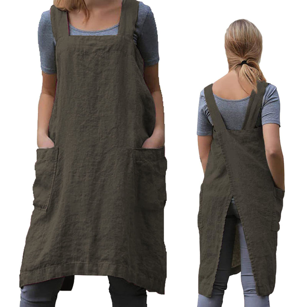ZQFFB Pinafore Cross Back Apron for Women with Pockets