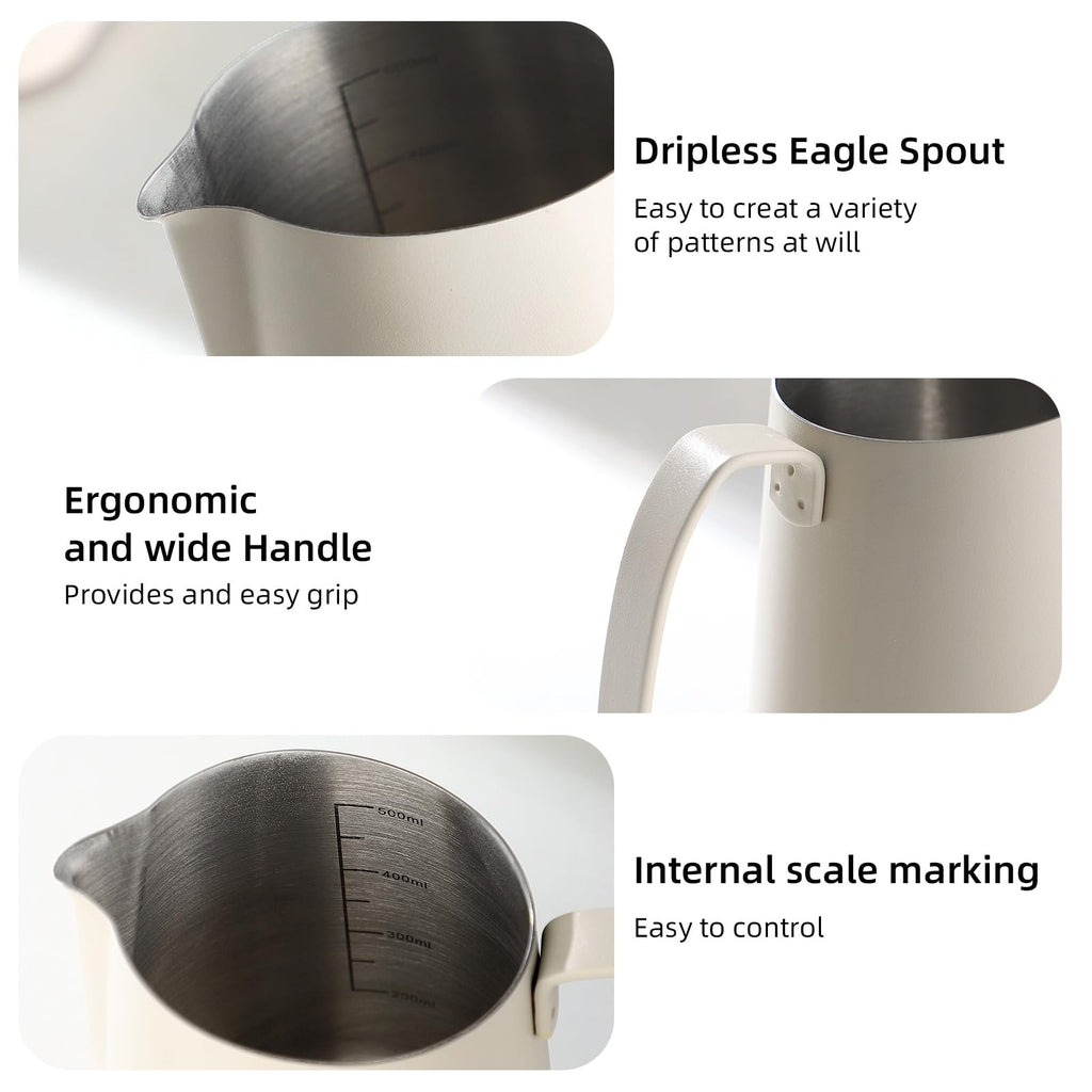 Milk Frothing Pitcher 500ML - Espresso Steaming Pitcher with Large Handle and V-Spout,Stainless Steel Milk Frothing Cup for Cappuccino, Latte Art,Coffee Machine Accessories