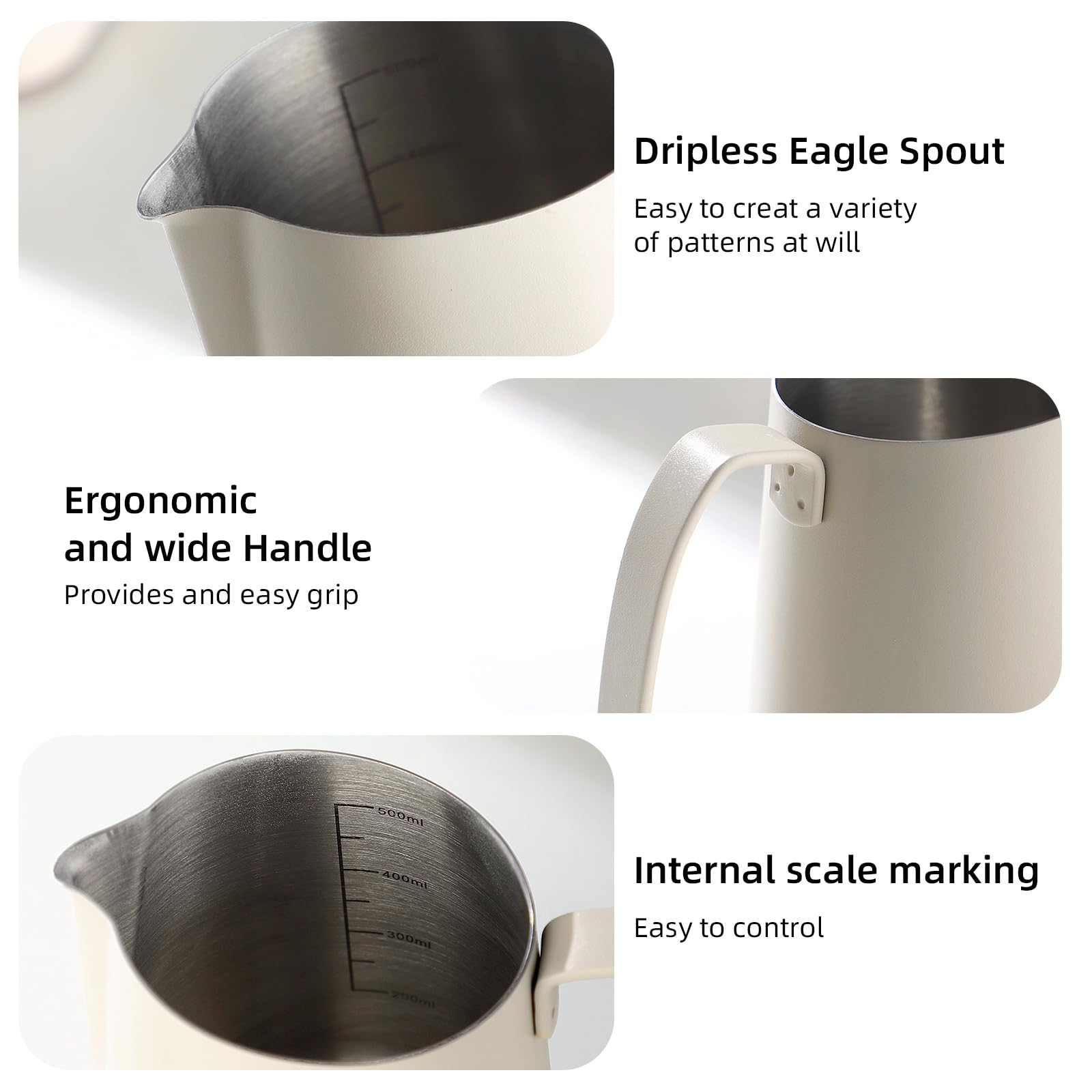 Milk Frothing Pitcher 500ML - Espresso Steaming Pitcher with Large Handle and V-Spout,Stainless Steel Milk Frothing Cup for Cappuccino, Latte Art,Coffee Machine Accessories