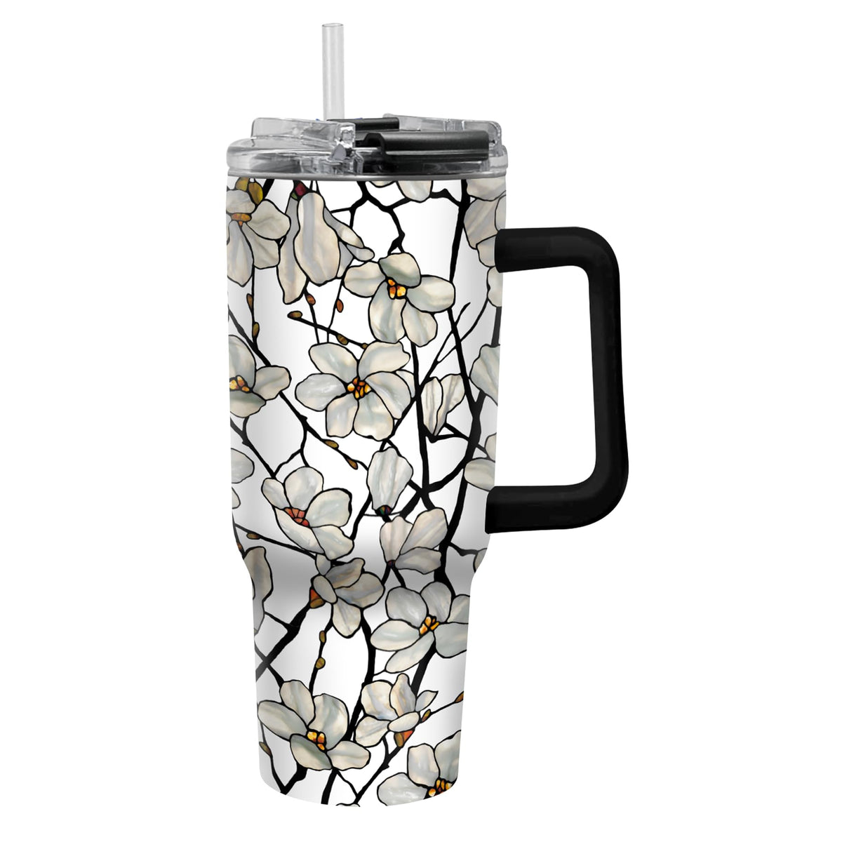 RainCaper 18/8 Stainless Steel Insulated Water Tumbler with Straw | 30oz, BPA-Free, Double Wall for Hot & Cold | Travel-Friendly, Cup Holder Ready (Tiffany Magnolia)