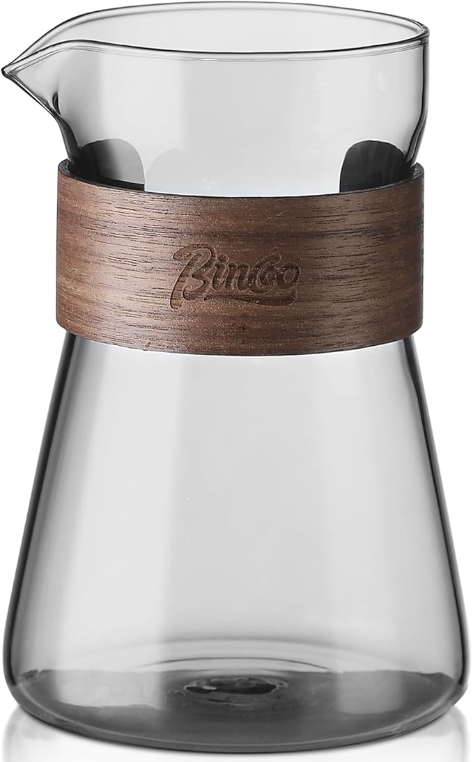 16 oz Glass Coffee Carafe with Wood Heat-Resistant Layer, Pour Over Coffee Carafe and Tea Steeper Coffee Decanter Coffee Server, 1 Pcs Included,(Smoky Gray)