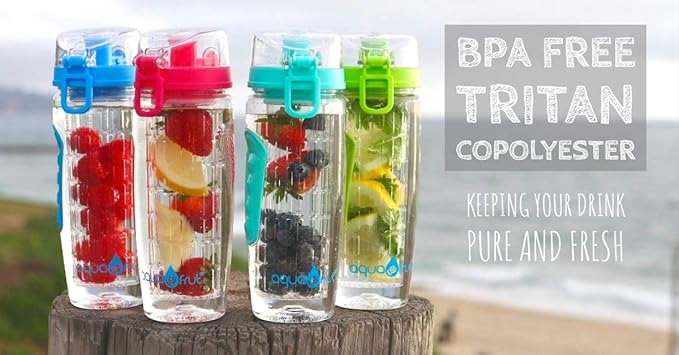 AquaFrut 32 OZ Fruit Infuser Water Bottle BPA-Free Fruit Infusion Sports Bottle - Flip Top Lid w Drinking Spout, Leak Proof, Made of Durable Tritan. Free Recipe eBook! (Rose)