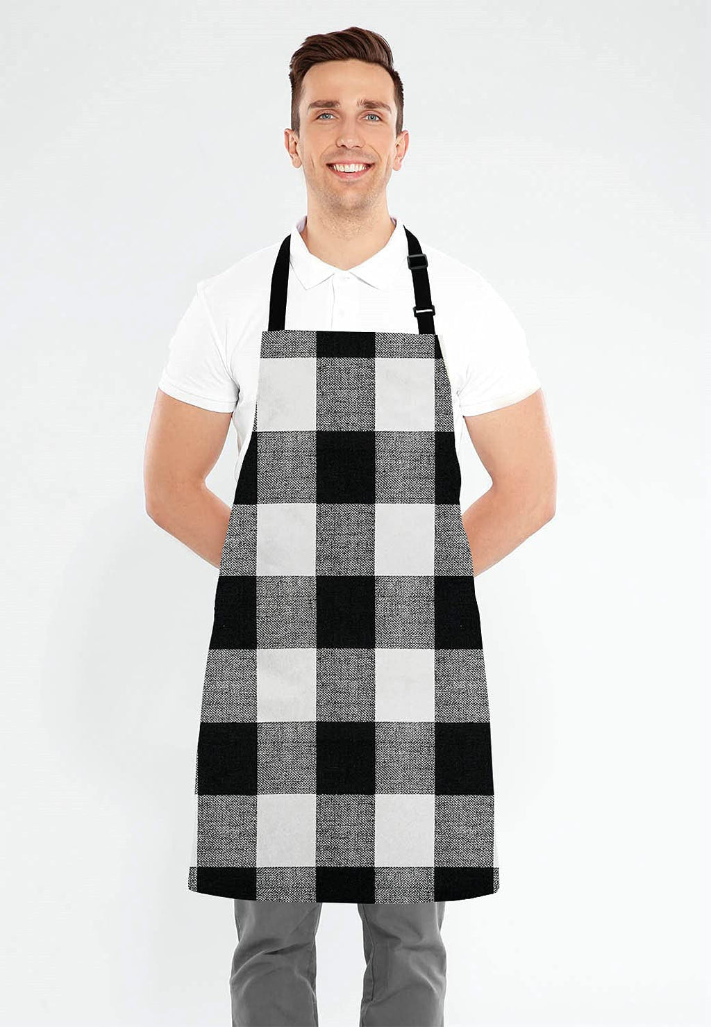 Lefolen Black and White Buffalo Plaids Bib Apron with Adjustable Neck for Men Women,Suitable for Home Kitchen Cooking Waitress Chef Grill Bistro Baking BBQ Cobbler Apron
