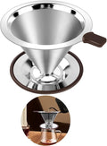 Reusable Paperless Coffee Filter,Coffee Dripper,Professional Stainless Steel Drip Cone Brew Coffee Strainer,Double Micro Mesh Filter,Coffee Filter Mug,Silicone Handle & Non-Slip Silicone Base (S)