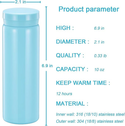 10oz Mini Water Bottle Stainless Steel Small Flask - Insulated Vacuum, Leak Proof, Keeps Drinks Hot/Cold - Ideal for Coffee, Tea, Water-6PC
