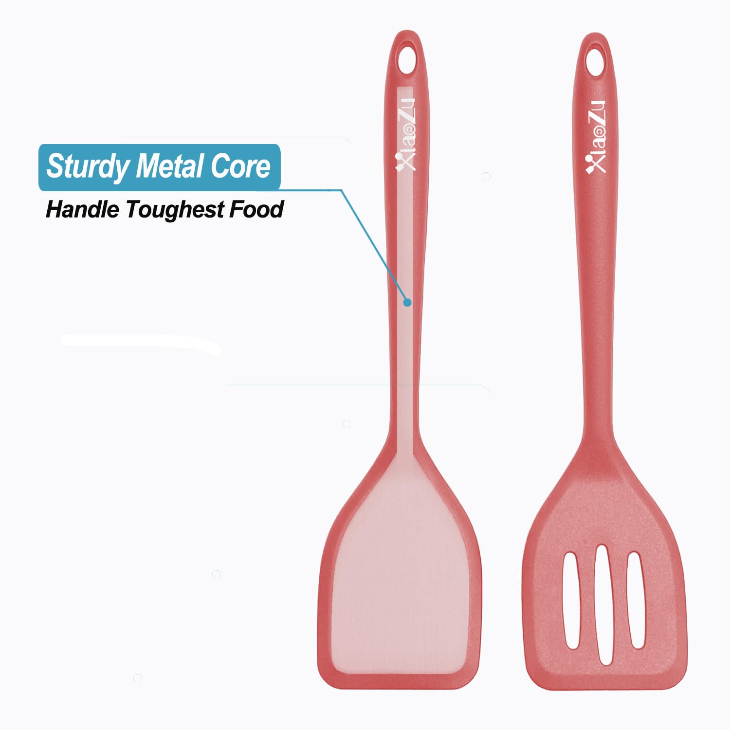 Silicone Spatula Turner Set, High Heat Resistant Spatulas with Seamless One Piece Design, Nonstick Rubber Flippers Utensils for Baking & Cooking,BPA-Free, Red, 11 IN