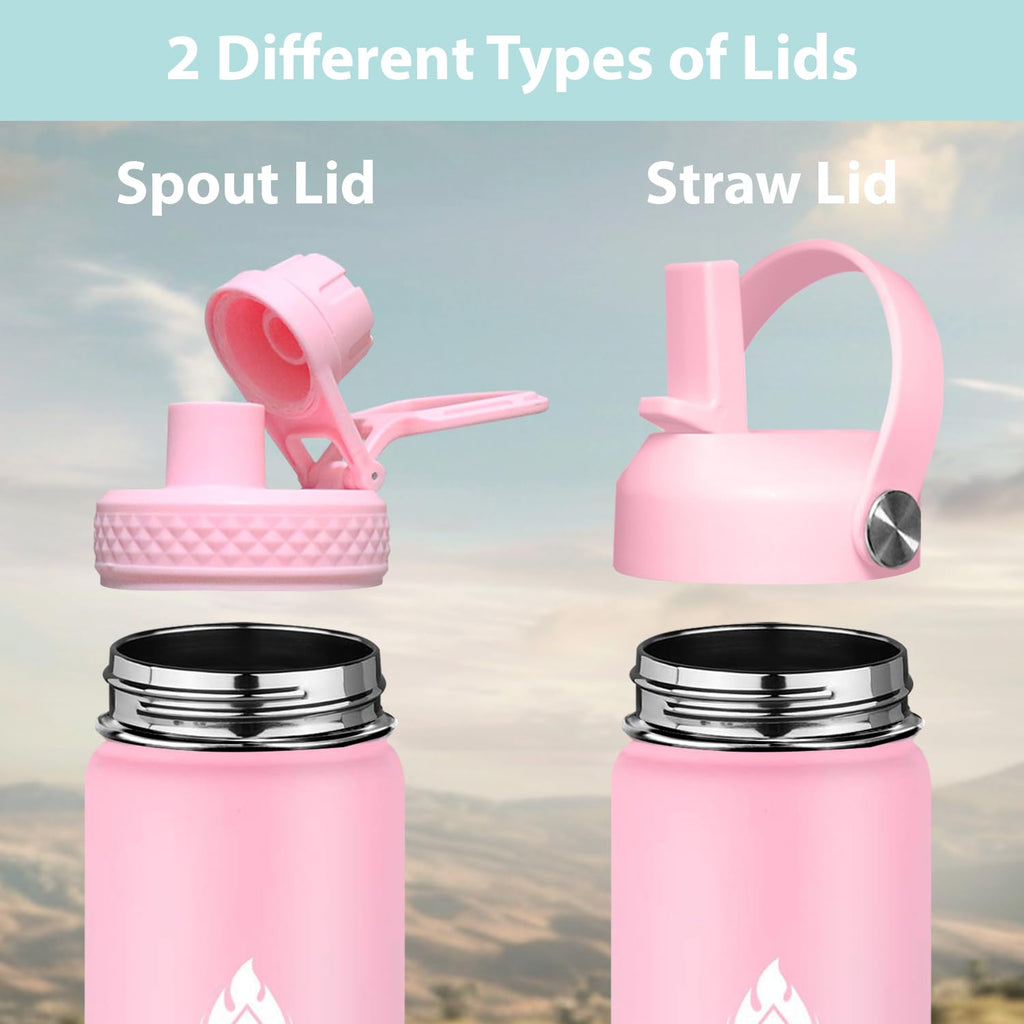 SENDESTAR Stainless Steel Water Bottle, Wide Mouth 40 oz Water Bottle with Straw Lid, Spout Lid, Double Wall Vacuum Insulated Leak Proof, Keeps Liquids Hot or Cold (Peach)