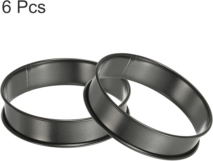 HARFINGTON 6pcs Crumpet Rings 3.94" Nonstick Round Cake Ring Stainless Steel Double Rolled English Pastry Rings for Kitchen Baking Crumpet Dessert, Black