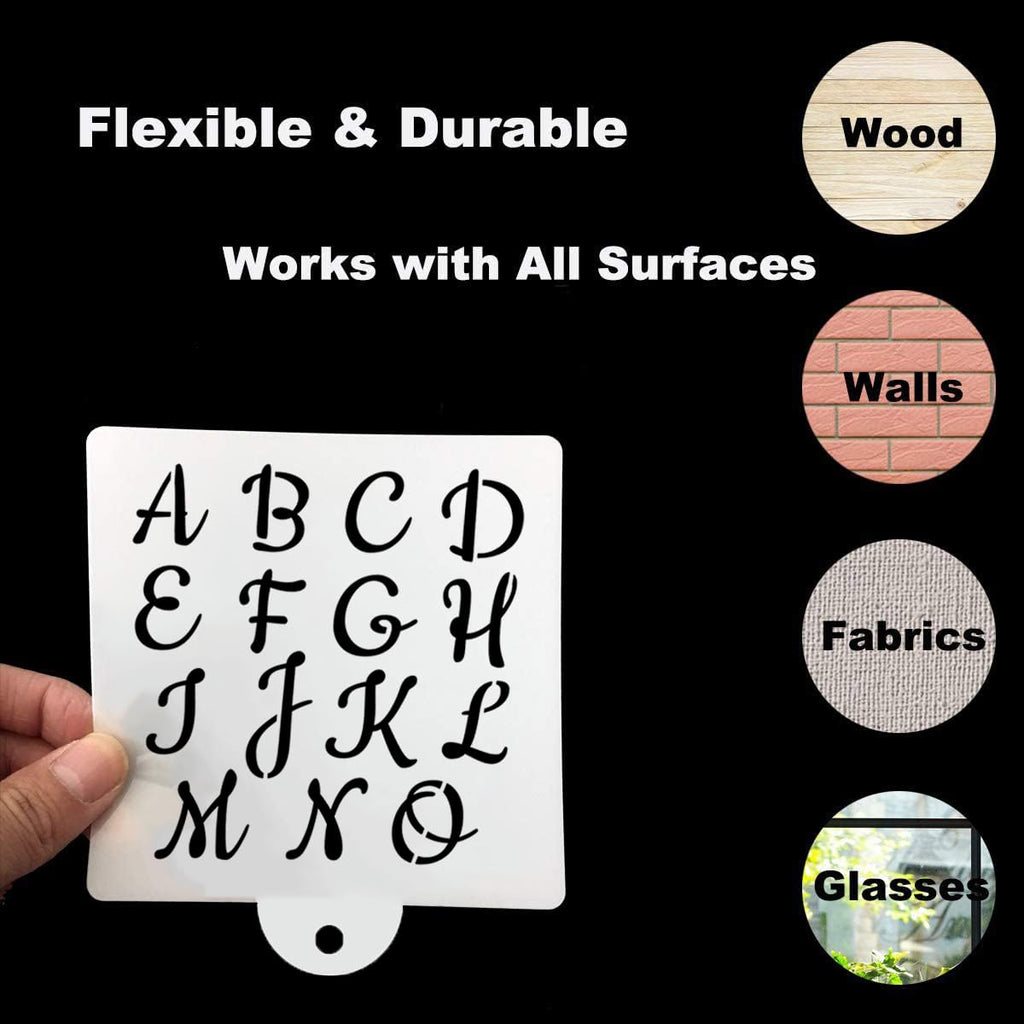 Alphabet Letter Stencils for Cookies Decorating - 16 Pack Letters Numbers Stencil Templates for Cakes Coffee Baking, Reusable Cursive Cookie Stencils for Wood Crafts Painting & Cake Coffee Airbrushing
