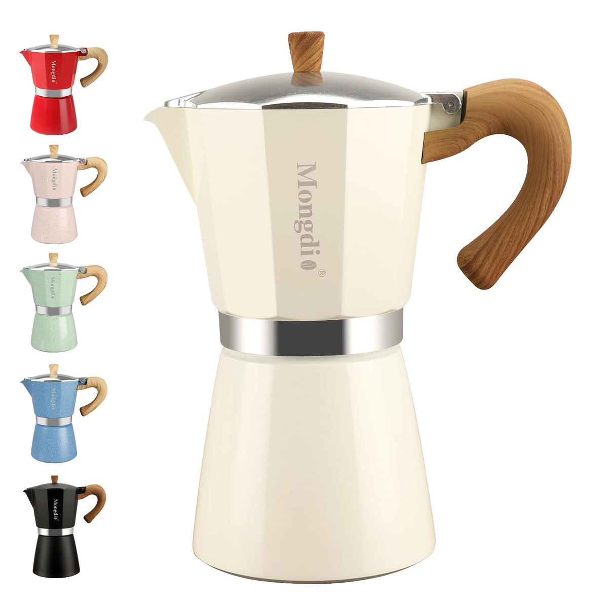 Mongdio Stovetop Espresso Maker Moka Pot, Cuban Coffee Maker Stove top coffee maker Moka Italian Espresso Greca Coffee Maker Brewer Percolator, 3 Espresso Cups, 5 oz - Black