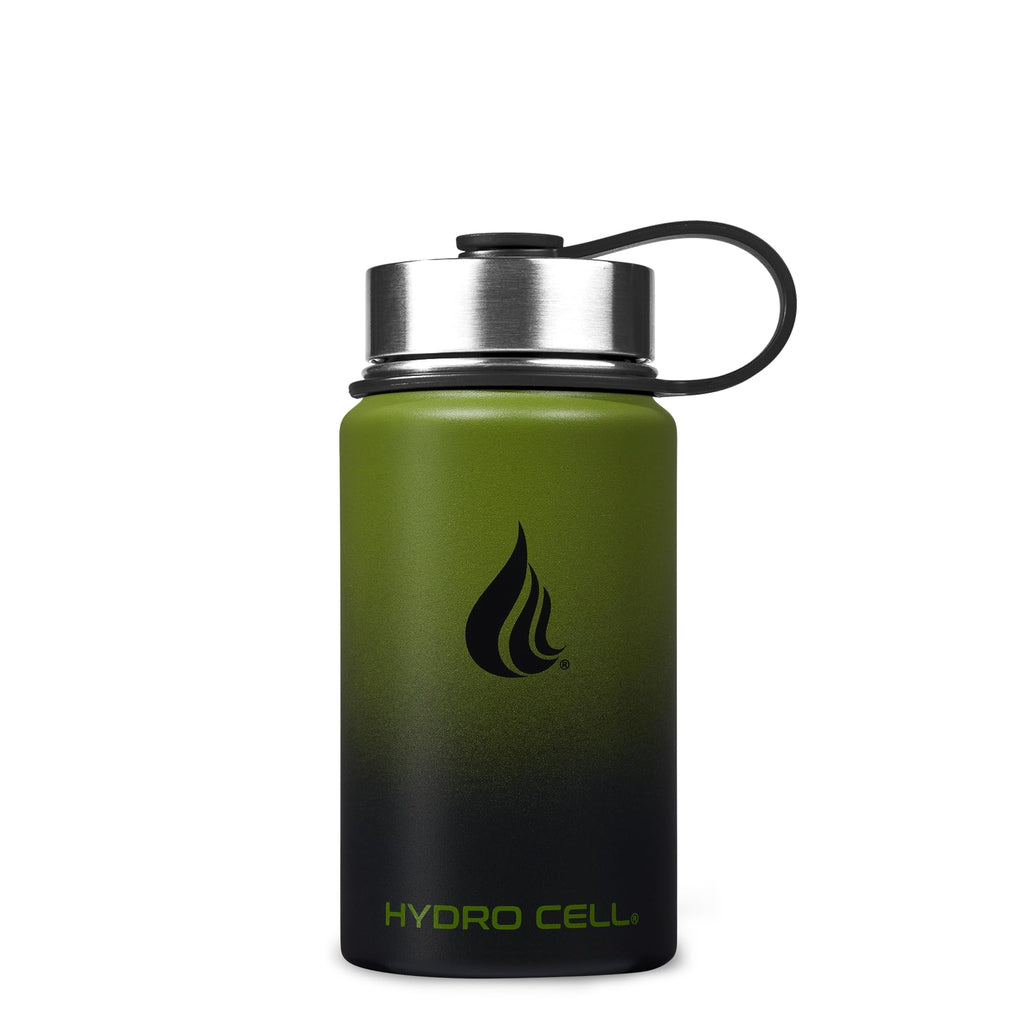 HYDRO CELL Stainless Steel Insulated Water Bottle with Straw - For Cold & Hot Drinks - Metal Vacuum Flask with Screw Cap and Modern Leakproof Sport Thermos for Adults (Army/Black 14oz)