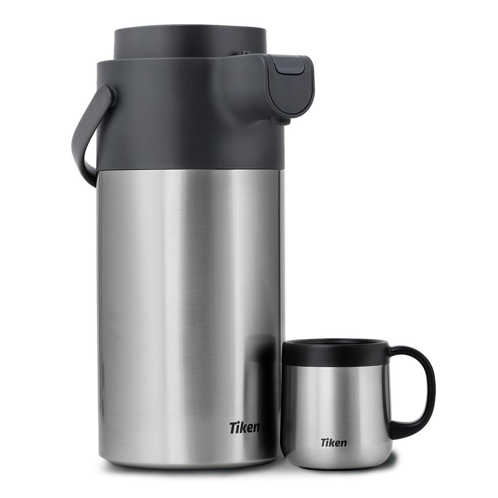Tiken Airpot Coffee Dispenser with Pump - Coffee Carafes for Keeping Hot - Beverage Dispenser - 135oz/4L Thermal Coffee Carafe for Hot Liquids - Stainless Steel Insulated Coffee Thermos Carafe