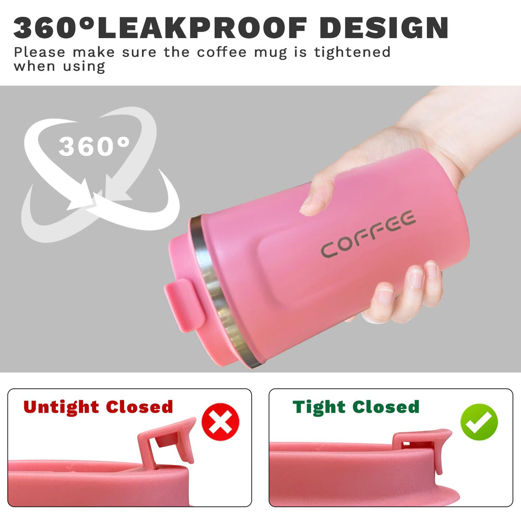 Insulated Travel Coffee Mug, Stainless Steel Coffee Cup with Leakproof Lid
