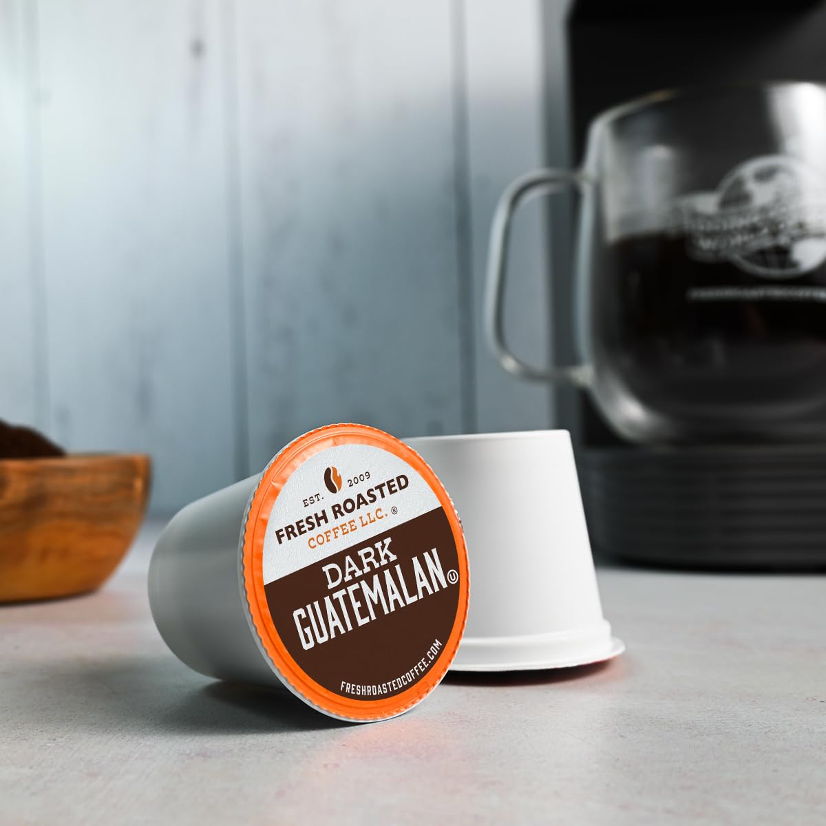 Fresh Roasted Coffee, Dark Guatemala Huehuetenango K-Cup Pods for Keurig Brewers, Dark Roast, Kosher, 24 Count (Pack of 1)