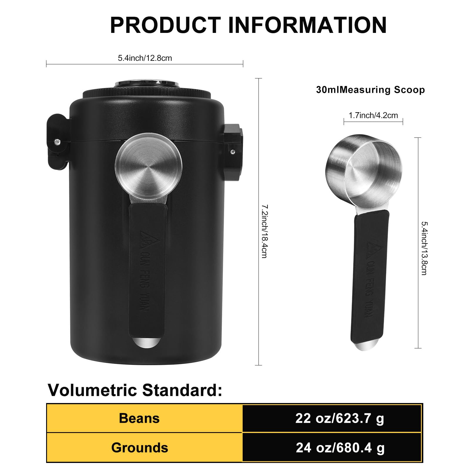 ZENTORIQ Coffee Canister, Airtight Stainless Steel Kitchen Food Storage Container With Spoon And Date Tracker, For Ground Coffee, Cereal, Bean, Tea,Sugar (black)
