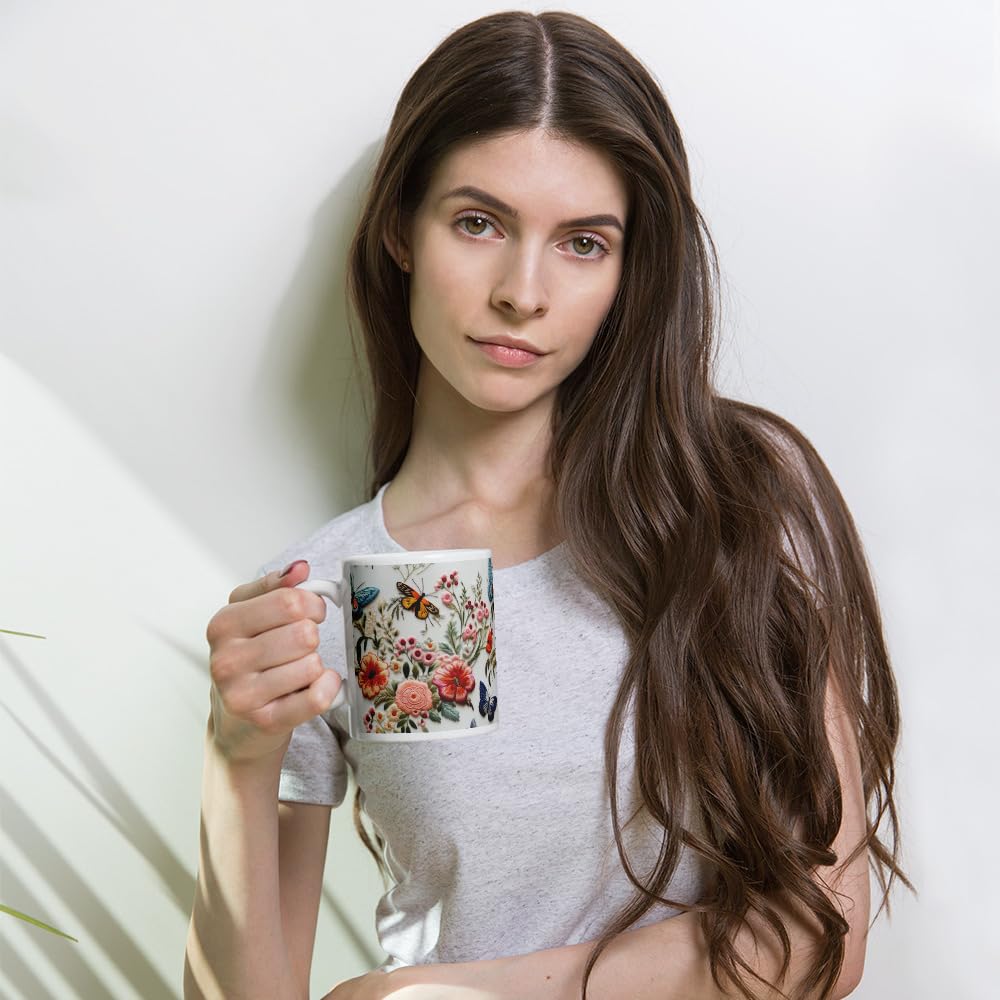 CREATIVE DESIGN PRINTS 11 oz Christmas Coffee Mug – Butterfly Flower Ceramic Mug, Floral Holiday Novelty Drinkware, Festive Gift for Family & Friends