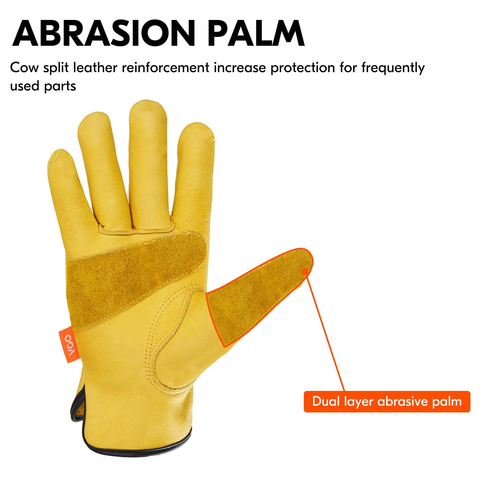 Vgo... 1-Pair Unlined Cow Grain Leather Work and Driver Gloves with Cow Split Leather Palm Patch (Size S, Gold,CA9590)