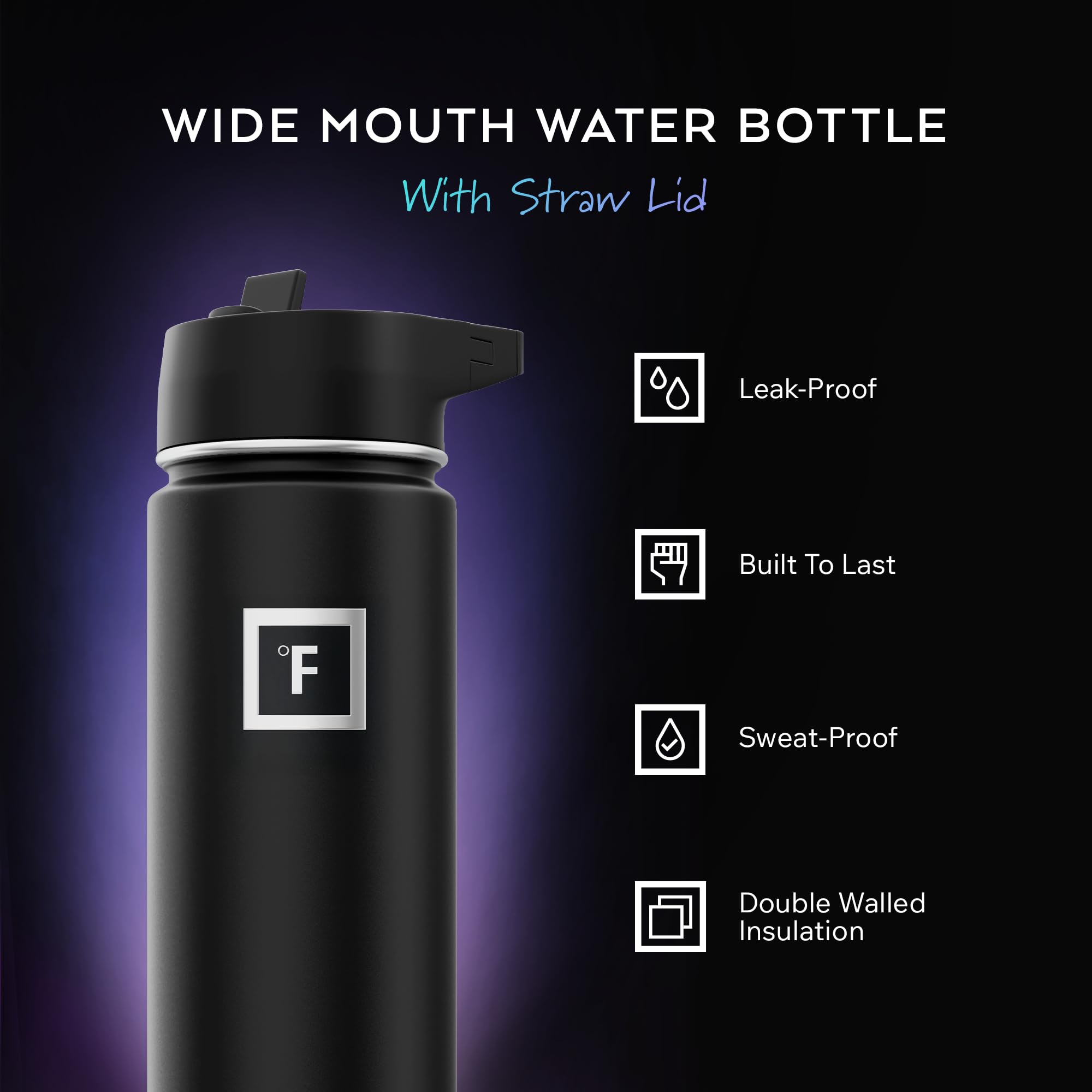 IRON °FLASK 22 oz Wide Mouth Water Bottle with 3 Lids