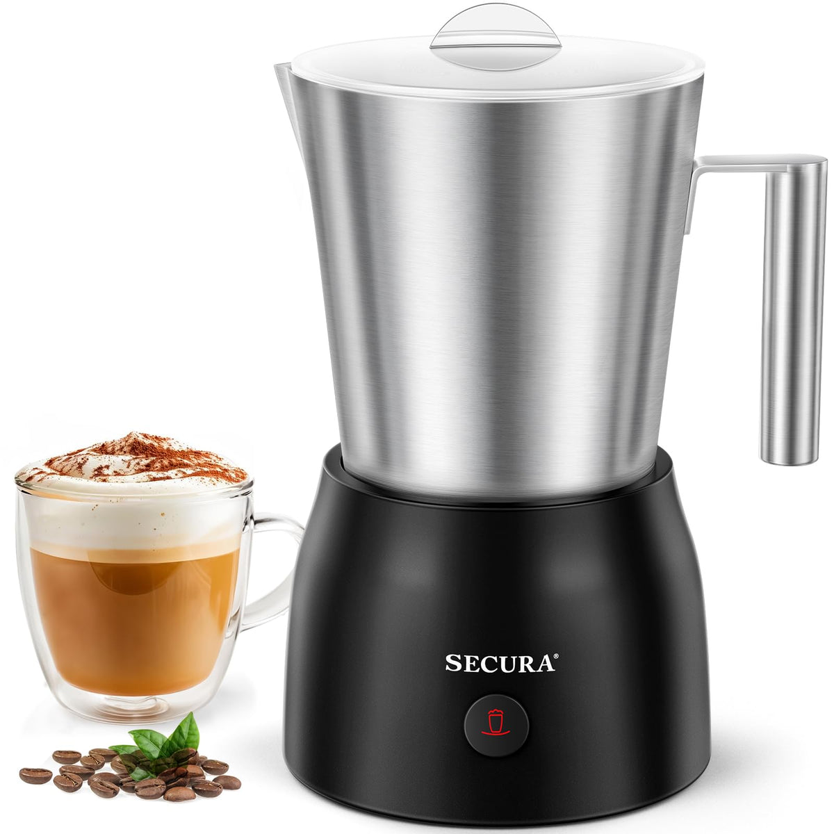 Secura Milk Frother, 17oz Stainless Steel Hot & Cold Foam Maker, Modern