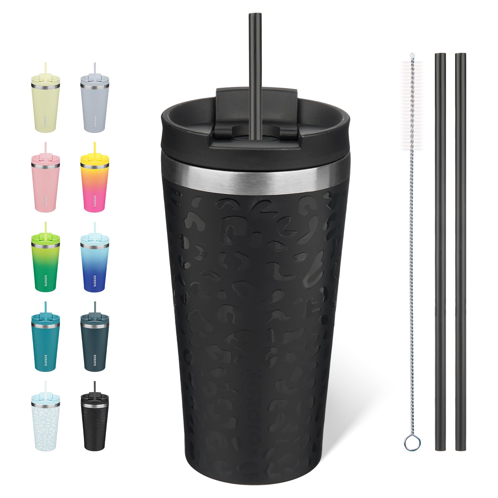 BJPKPK 18 oz Coffee Tumbler with Straw, Insulated Stainless Steel Cup