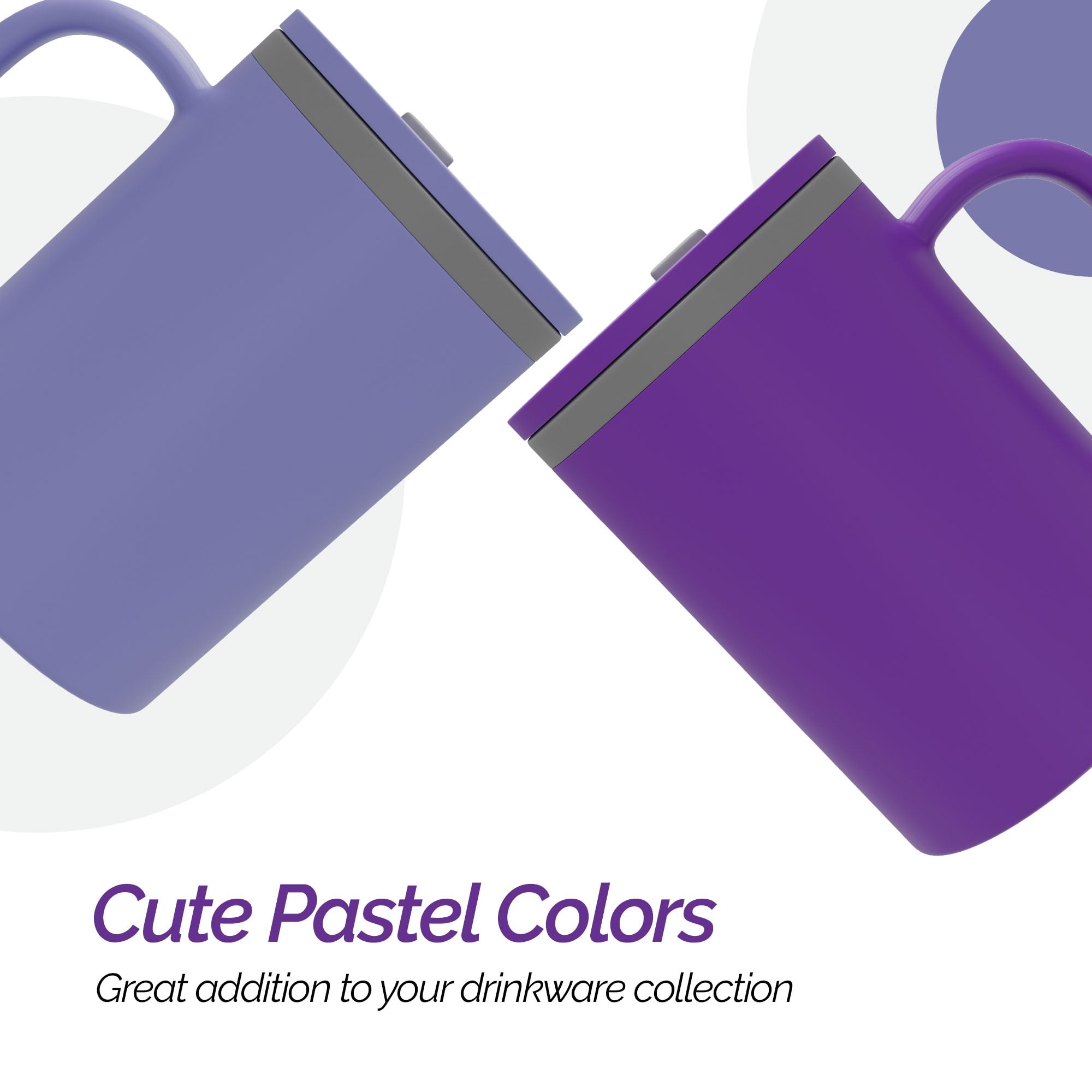 Copco Iconic 16oz Double Wall Insulated Desk Mug with Lid & Handle, Set of 2, BPA-Free Reusable Plastic, Spill-Resistant, Microwave & Dishwasher Safe, Wide Mouth (Purple/Light Purple)