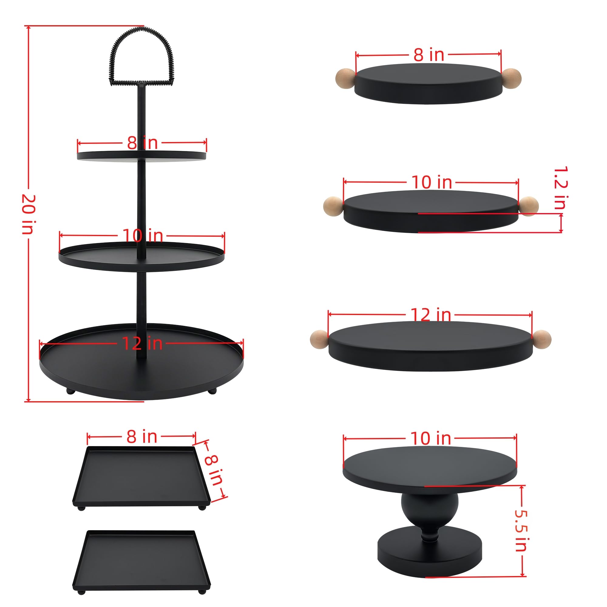 Set of 7 Black Cake Stands Metal Dessert Display Holder Table Decor