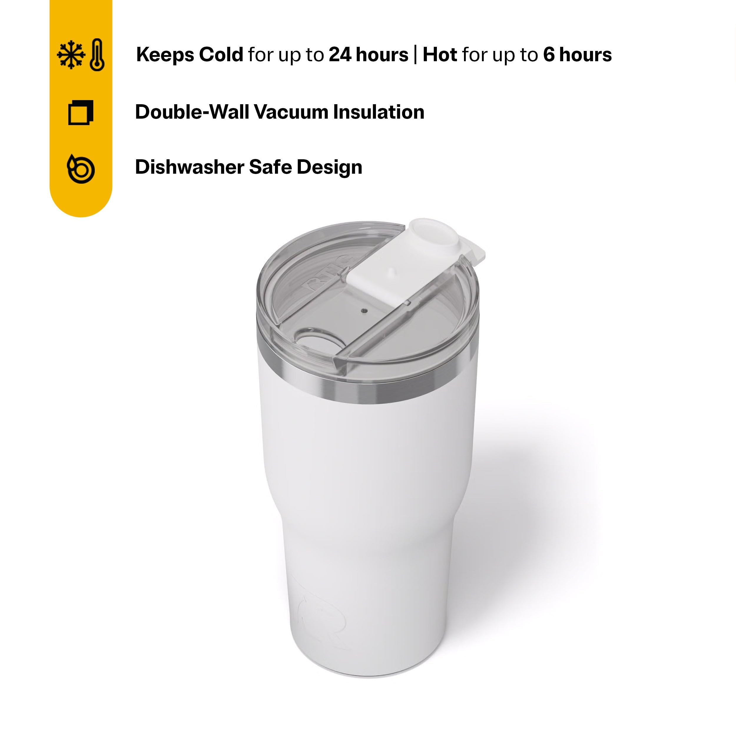 RTIC 30oz Essential Tumbler with Lid, Ceramic Lined, White