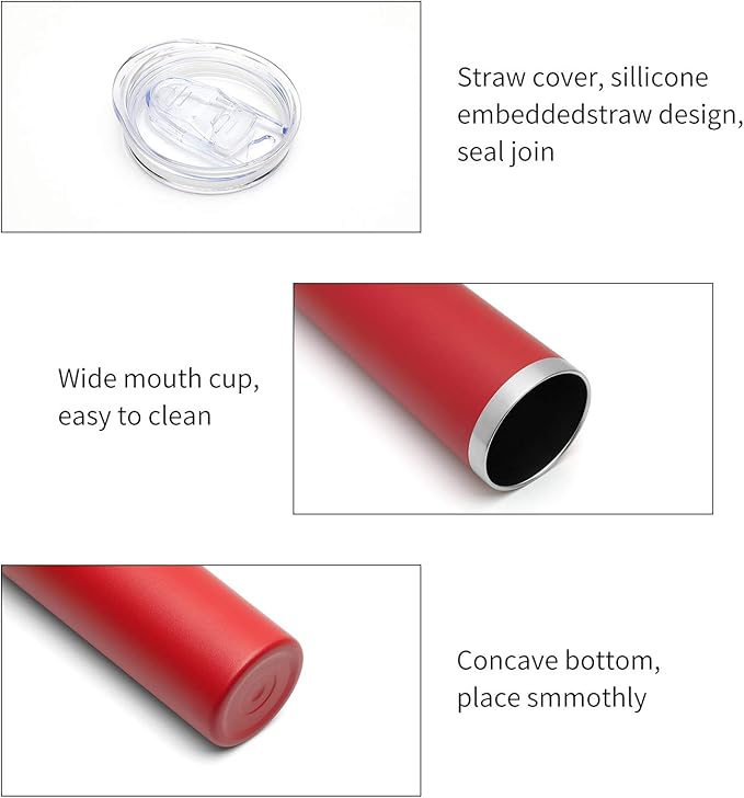 HASLE OUTFITTERS 20 oz Skinny Tumblers Bulk Set, Stainless Steel Insulated Slim Tumblers with Lids, Reusable Double Wall Travel Coffee Mugs, Durable Powder Coated Travel Water Cups(Red, 8)