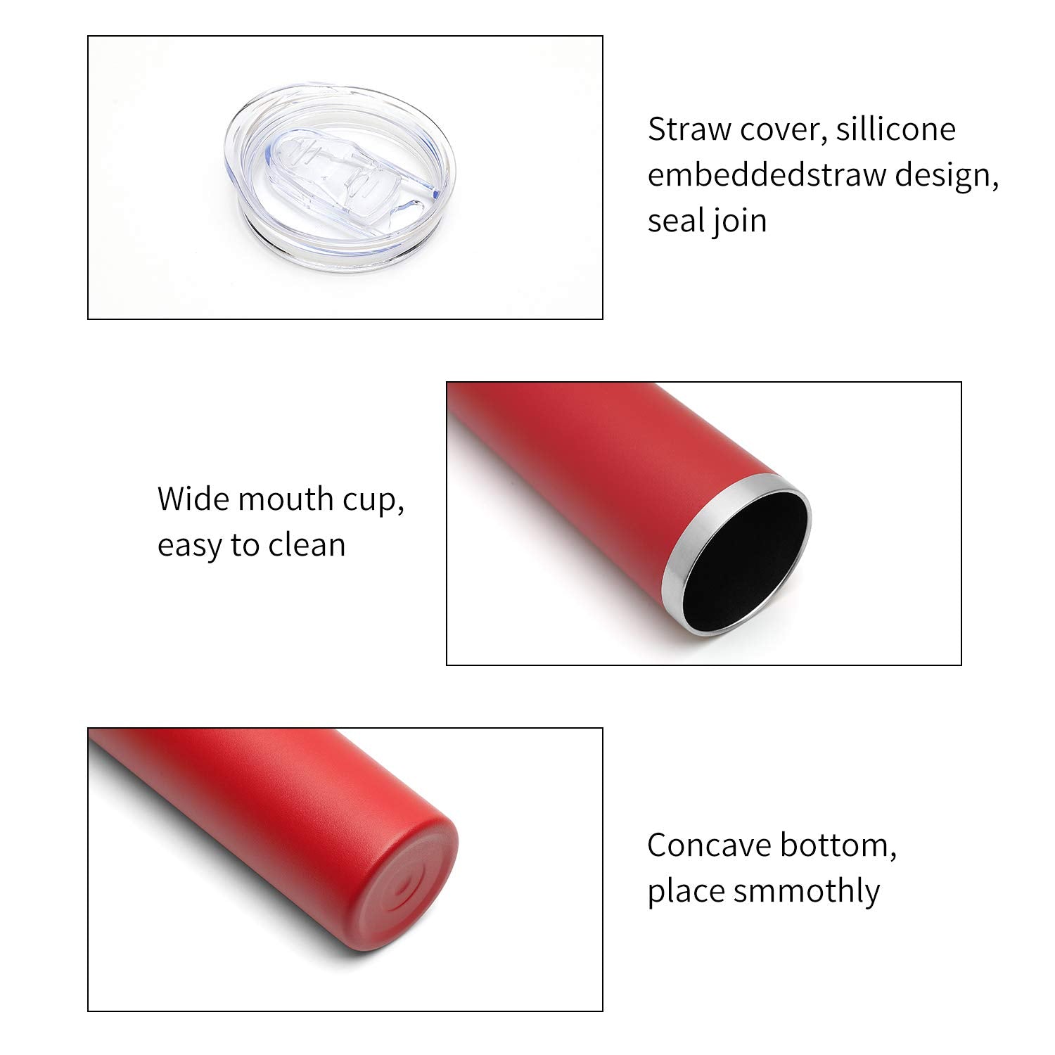 HASLE OUTFITTERS 20 oz Skinny Tumblers Bulk Set, Stainless Steel Insulated Slim Tumblers with Lids, Reusable Double Wall Travel Coffee Mugs, Durable Powder Coated Travel Water Cups(Red, 4)
