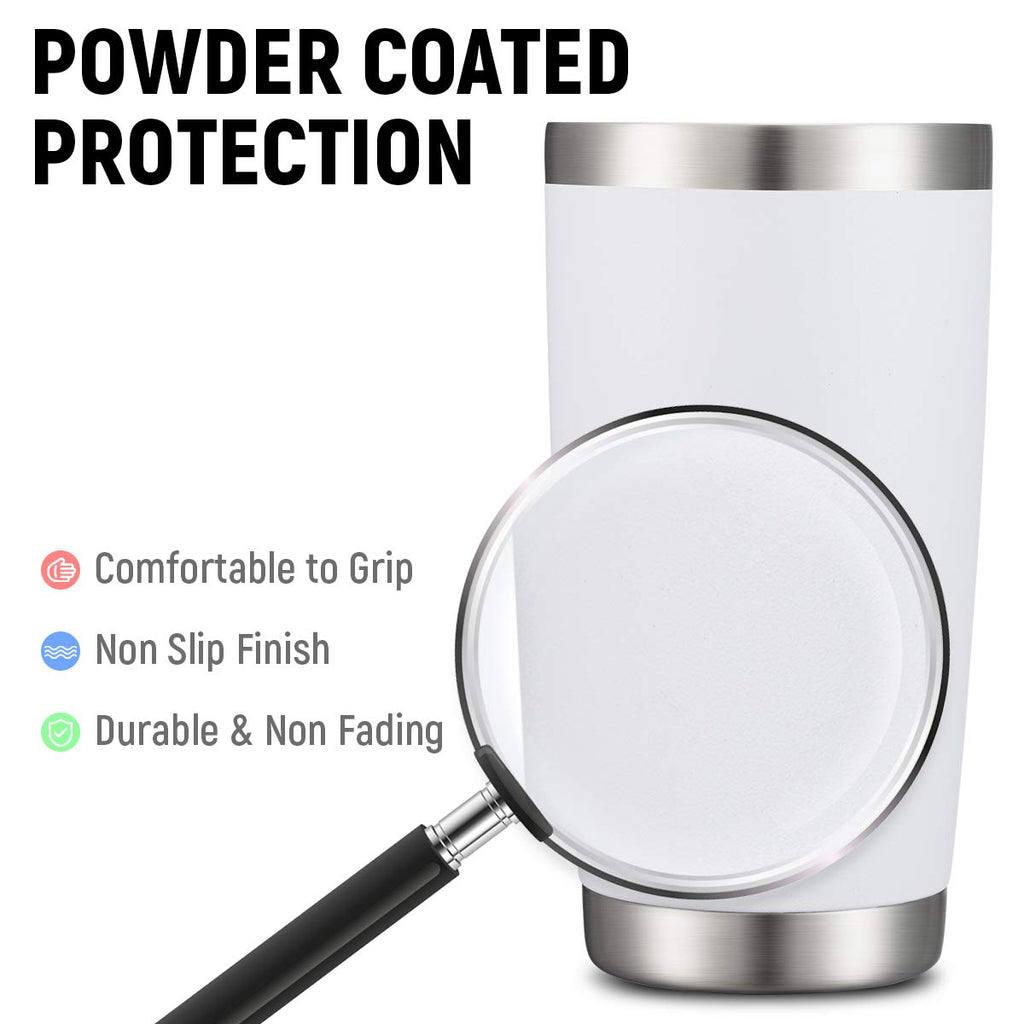 COMOOO 20oz White Tumbler Double Wall Vacuum Insulated Travel Mug Stainless Steel Coffee Mug with Lid and Straw Durable Powder Coated Insulated Coffee Cup for Cold & Hot Drinks (White,12 pack
