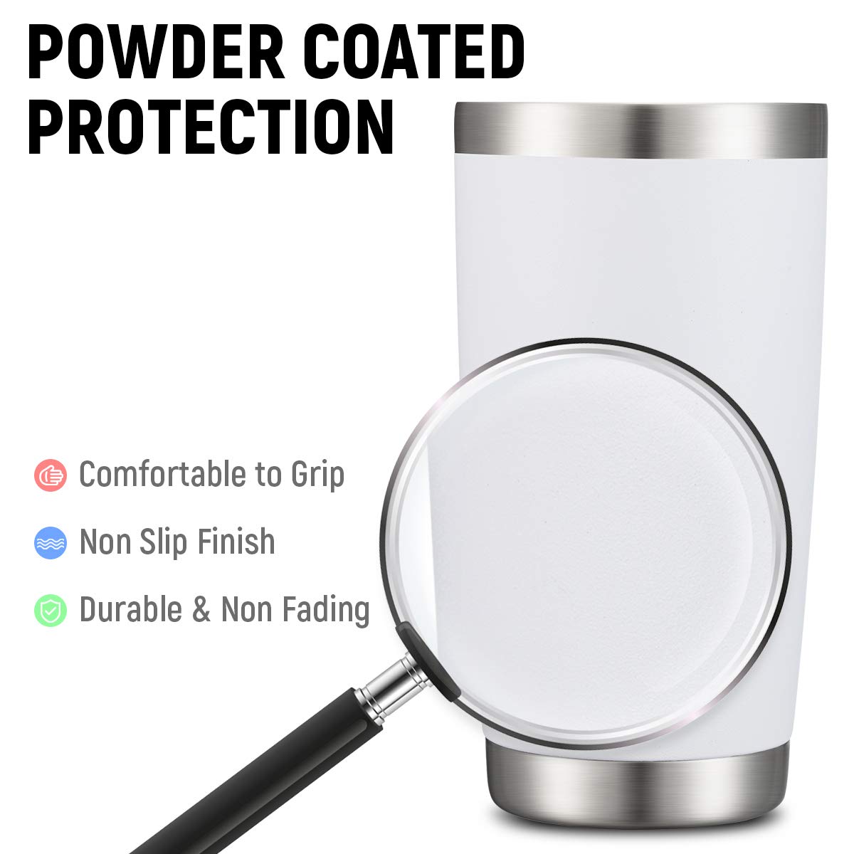 COMOOO 20oz White Tumbler Double Wall Vacuum Insulated Travel Mug Stainless Steel Coffee Mug with Lid and Straw Durable Powder Coated Insulated Coffee Cup for Cold & Hot Drinks (White,12 pack