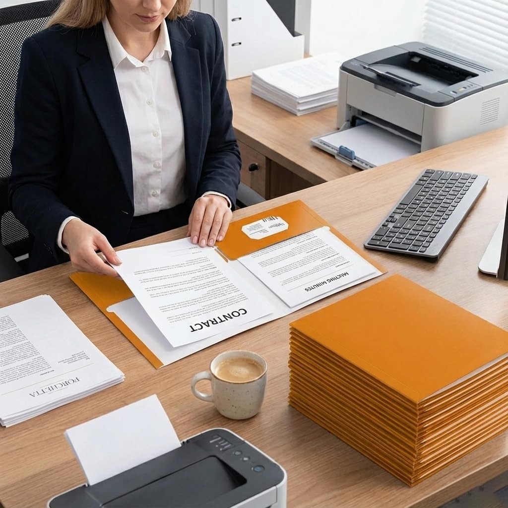 Zzrywuty File folders with Pockets,Orange Two folders for documents,25 Pack Paper Folders with Card Slot,Letter Size,School Students,Business,Home and Office Workers