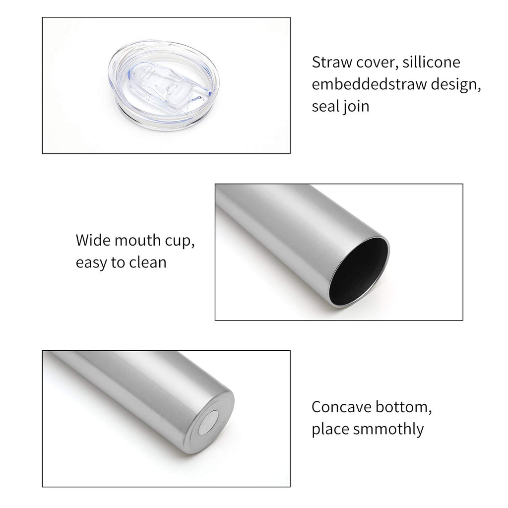 HASLE OUTFITTERS 20 oz Skinny Tumblers Bulk Set, Stainless Steel Insulated Slim Tumblers with Lids Travel Water Cups(Stainless Steel, 8)