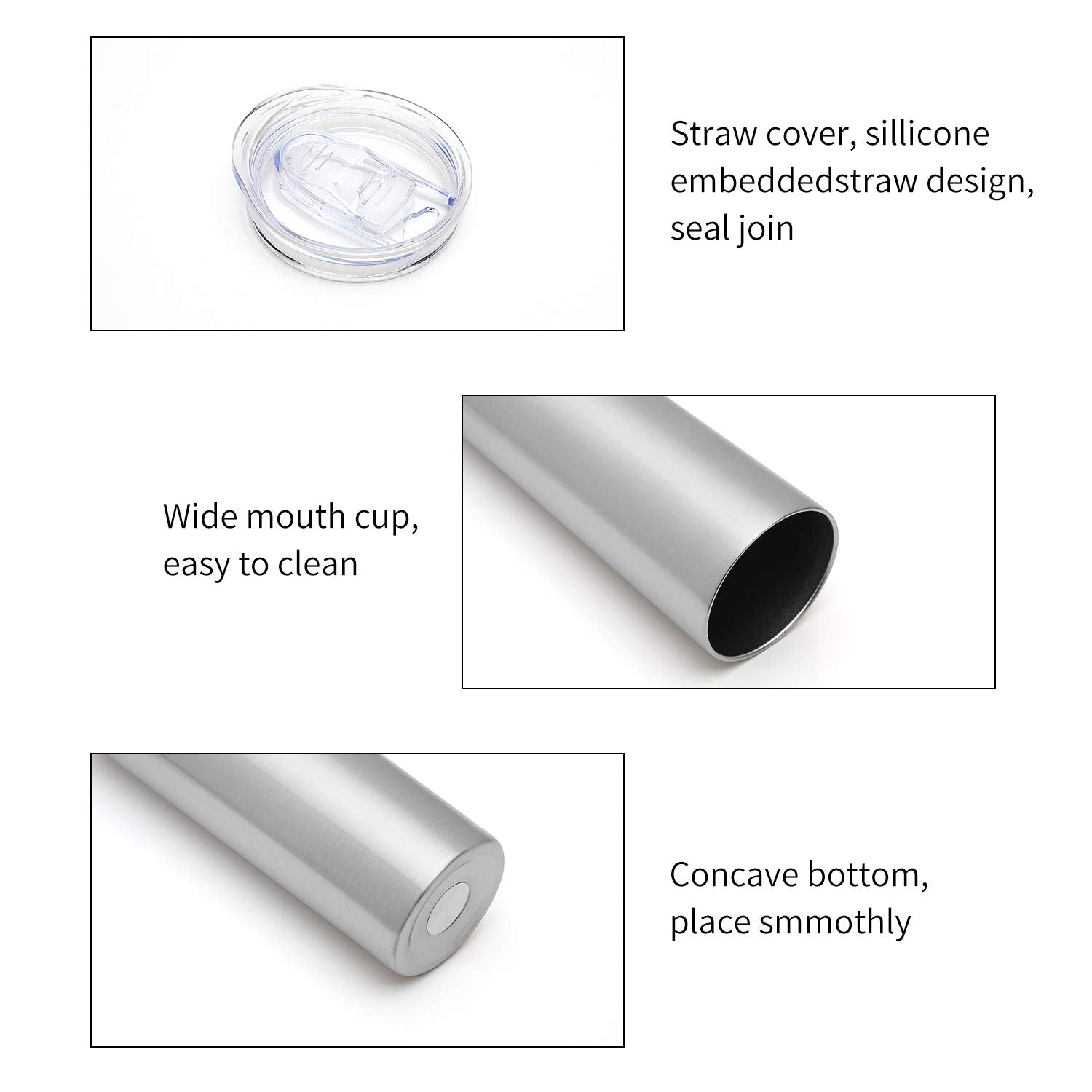 HASLE OUTFITTERS 20 oz Skinny Tumblers Bulk Set, Stainless Steel Insulated Slim Tumblers with Lids Travel Water Cups(Stainless Steel, 8)