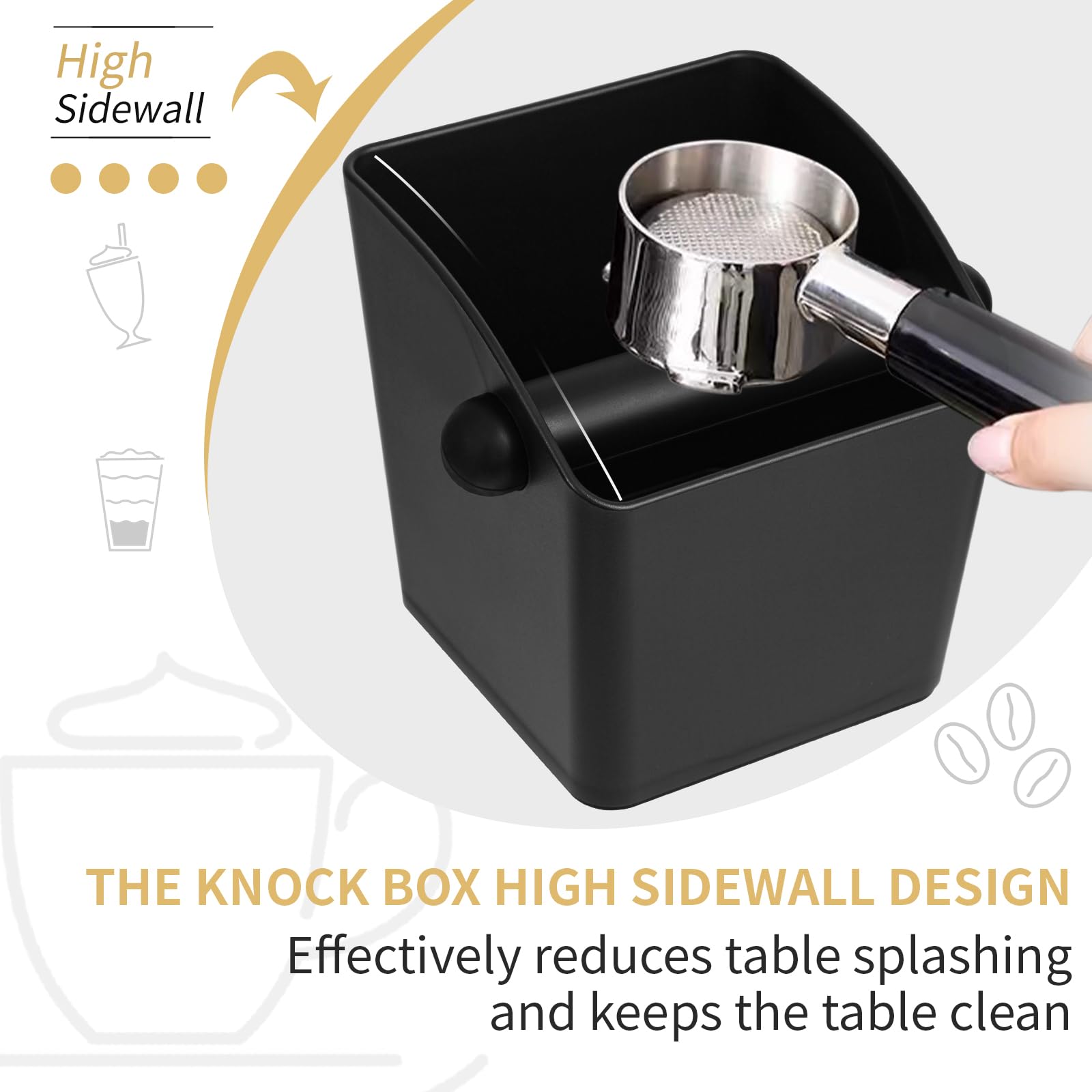 IAOSEN Large Square Knock Box Shock-absorbent Knock Box Espresso with Removable Knock Bar and Non-Slip Base Espresso Accessories for Home/Office (Large Black Knock Box)
