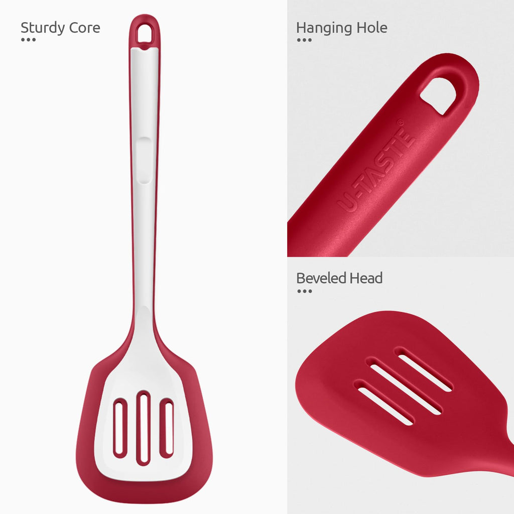 U-Taste Silicone Turner Slotted Spatula, 13.6" Long/3.7" Wide, Red