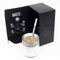 Matte 6.5 oz Yerba Mate Gourd and Bombilla Set - Includes DS Pro Box - BPA Free Yerba Mate Set Kit with Mate Straw, Elegant Design, Non-Slip Base (White)