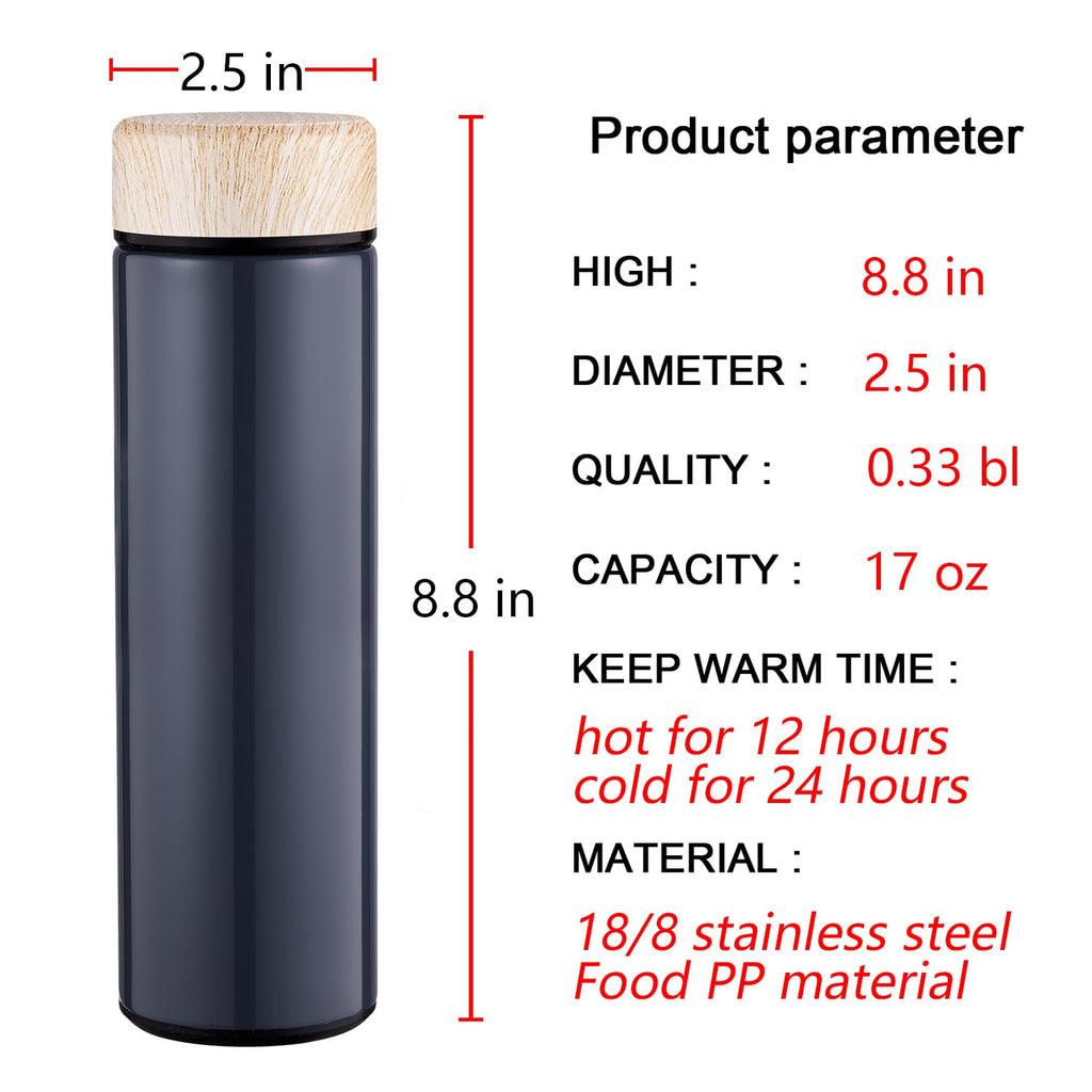15oz Water Bottle Stainless Steel Thermos Flask - Insulated Vacuum, Leak Proof, Keeps Drinks Hot/Cold - Ideal for Coffee, Tea, Water - Grey
